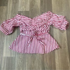 Eloquii Pink and White Striped Off the Shoulder Blouse Size 18